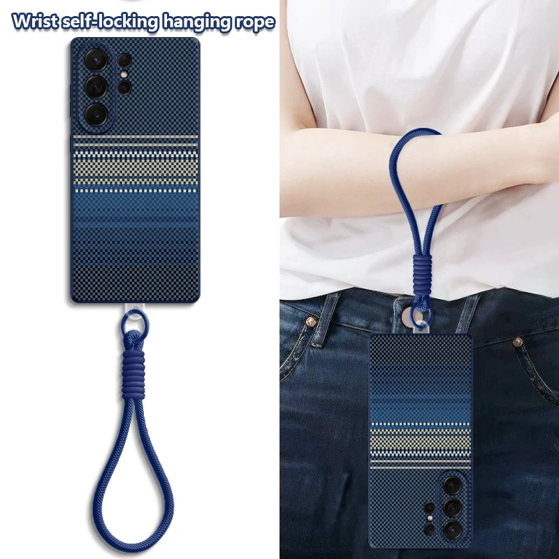 Carbon Fiber Texture Print Phone Case For Samsung Galaxy S26 S25 S24 ultra S23 S25 FE A57 A37 A17 A56 A55 A16 A26 Lanyard Cover - view 2