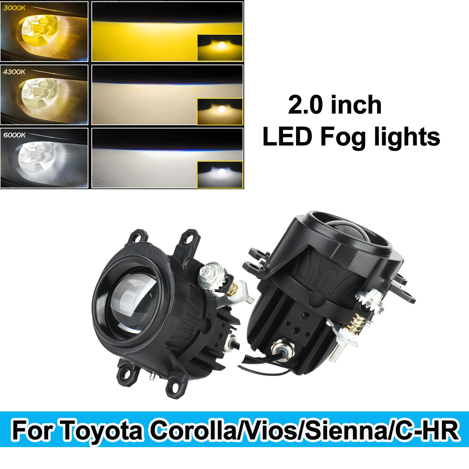 2 Inch Led Three Color Car Fog Projector Bi-Lens For Toyota Fog Lights Led Headlights Bulbs Fog Lamps Auto Headlamps Bulbs