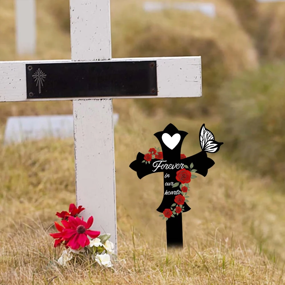 1 قطعة علامة القبر الكلب الأكريليك الأسود الصليب الحب العميق مقاوم للماء Colorfast ديكور الحيوانات الأليفة فقدان حصة للكلاب القطط التذكاري الصليب #5