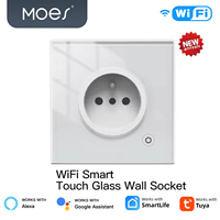 Moes Tuya ZigBee WIFI Wall Smart Socket EU/FR/UK Glass Panel Outlet Power Monitor Timer Function Alexa Google Home Voice Control