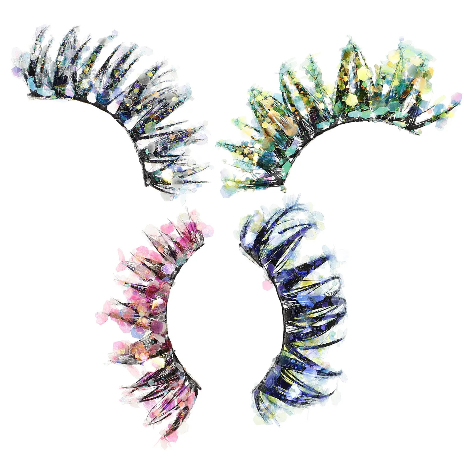 Luminous False Eyelashes 4 Pairs Diy Glitter Strip For Women Reusable Colored Curl Fake Lashes Makeup Lashes