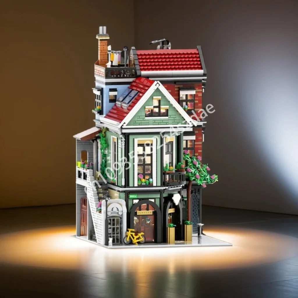 

4340 шт. MOC Townhouse, ювелирный и блинный дом, модульные здания, строительные блоки, детские развивающие рождественские игрушки, подарок