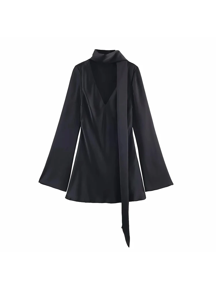 Robe en Satin de soie pour femmes, nouvelle mode, moulante, manches longues, Mini, élégante, classique, taille haute, robe féminine
