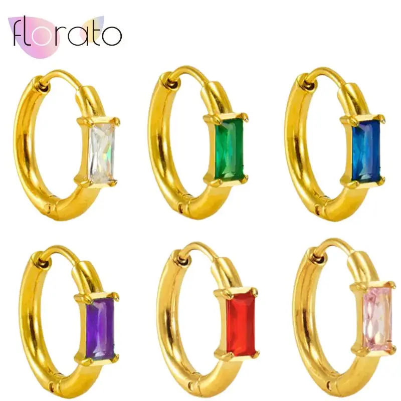 

925 Sterling Silver Needle Simple Casual Geometry Color Rectangular Hoop Earrings Women's Fashion Luxury Party Wedding Jewelry