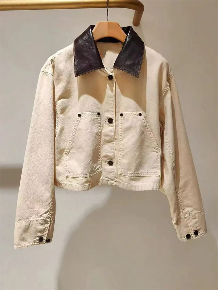 

French Sle Loose Fit Long Sve Collar Jaet Color Blo ket Ladies ort Coat Casual Versatile Outerwear Top