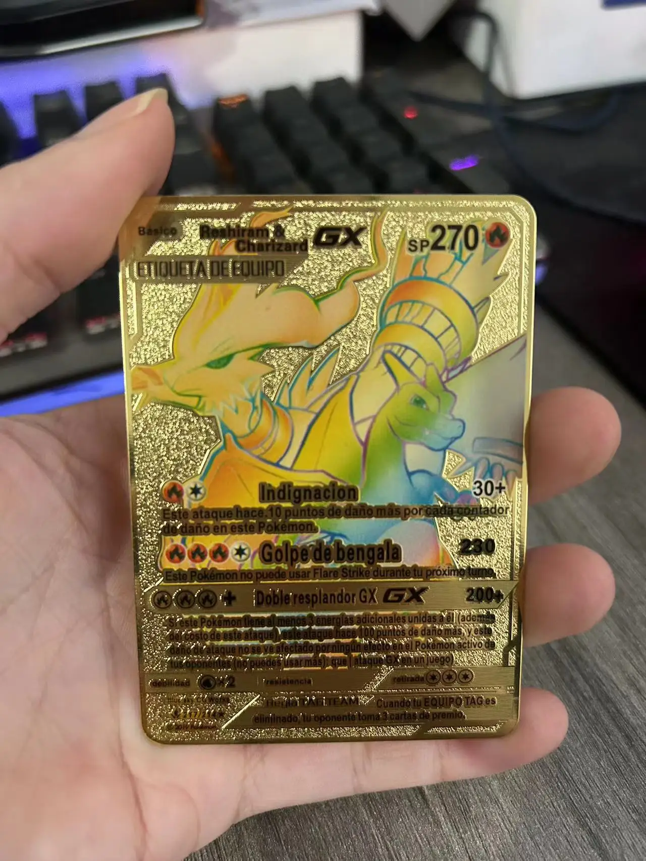 Espanhol Gold Metal Pokemon Cartões, Hard Iron Cartões, Metwtwo, Pikachu, Gx, Charizard, Vmax, Coleção do Jogo, Pacote