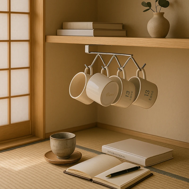 

Wall Mounted 304 Stainless Steel Cup Holder Organizer Coffee Mug Rack Kitchen Cabinet Storage Shelf Rustproof Space Saver