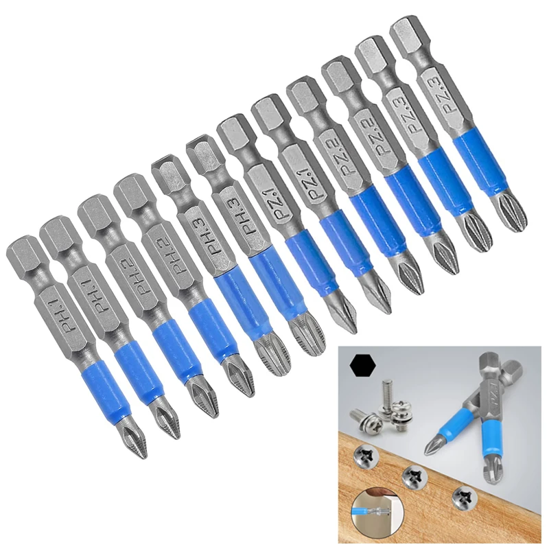 6/12 Pcs Magnetic Screwdriver Drill Bit Screwdriver Bit Set PH1 PH2 PH3 PZ1 PZ2 PZ3 Anti Slip Drill Bits 1/4 Inch Hex Shank