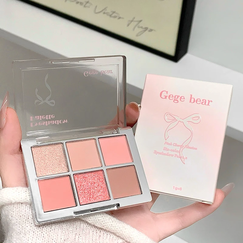 لوحة ظلال عيون مكونة من 6 ألوان من Gege Bear غير لامعة بيرليسسينت لون الأرض ترتر ظلال عيون تدوم طويلاً ولوحة كونتور #2