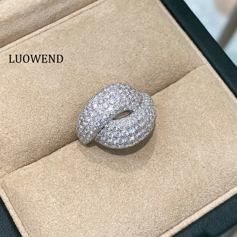 LUOWEND 100% 18K White Gold Rings Luxury Design Real Natural Diamond Engagement Ring for Women Senior Banquet Fine Jewelry