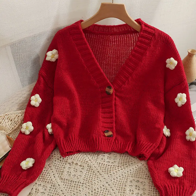 Spring Autumn Womens Embroidered Flowers Cardigan Thin Sweater