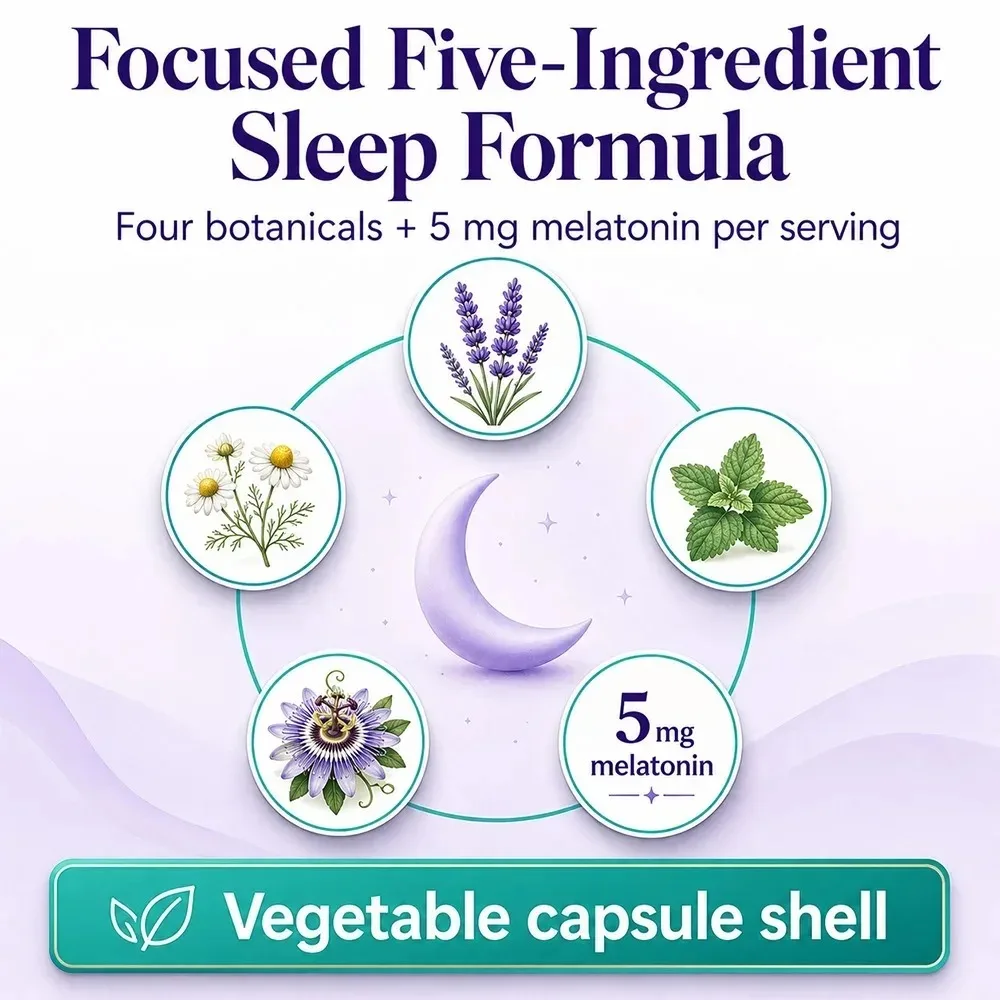 Melatonin 5g + Valerian Root for Sleep, Daily Calm & Stress Relief Support, Natural Sleep Aid, 120 Capsules