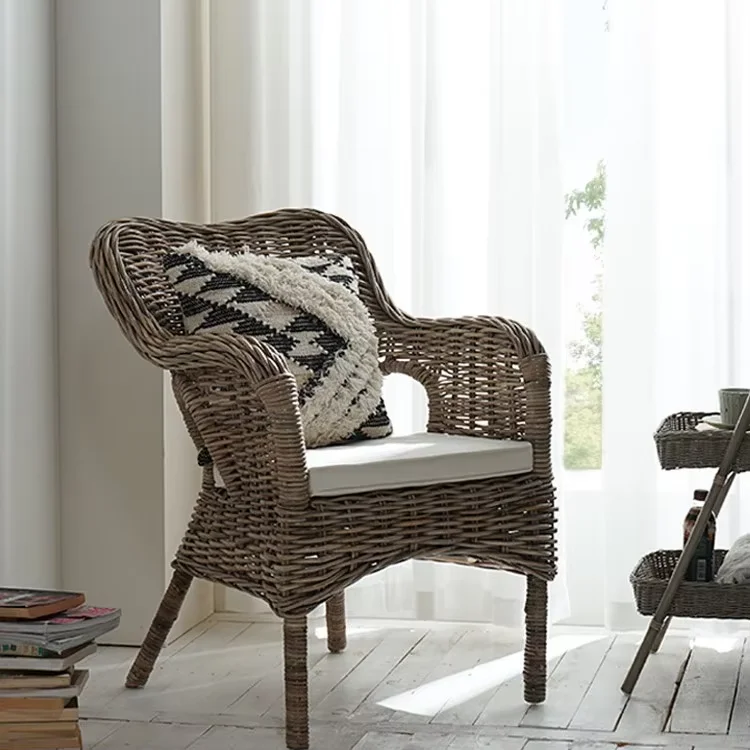 

✿s Agate-d Wabi-Sabi Style Single Armchair Handcrafted Southeast Asian Rattan Chair Wabi Style Armrests for Dining for