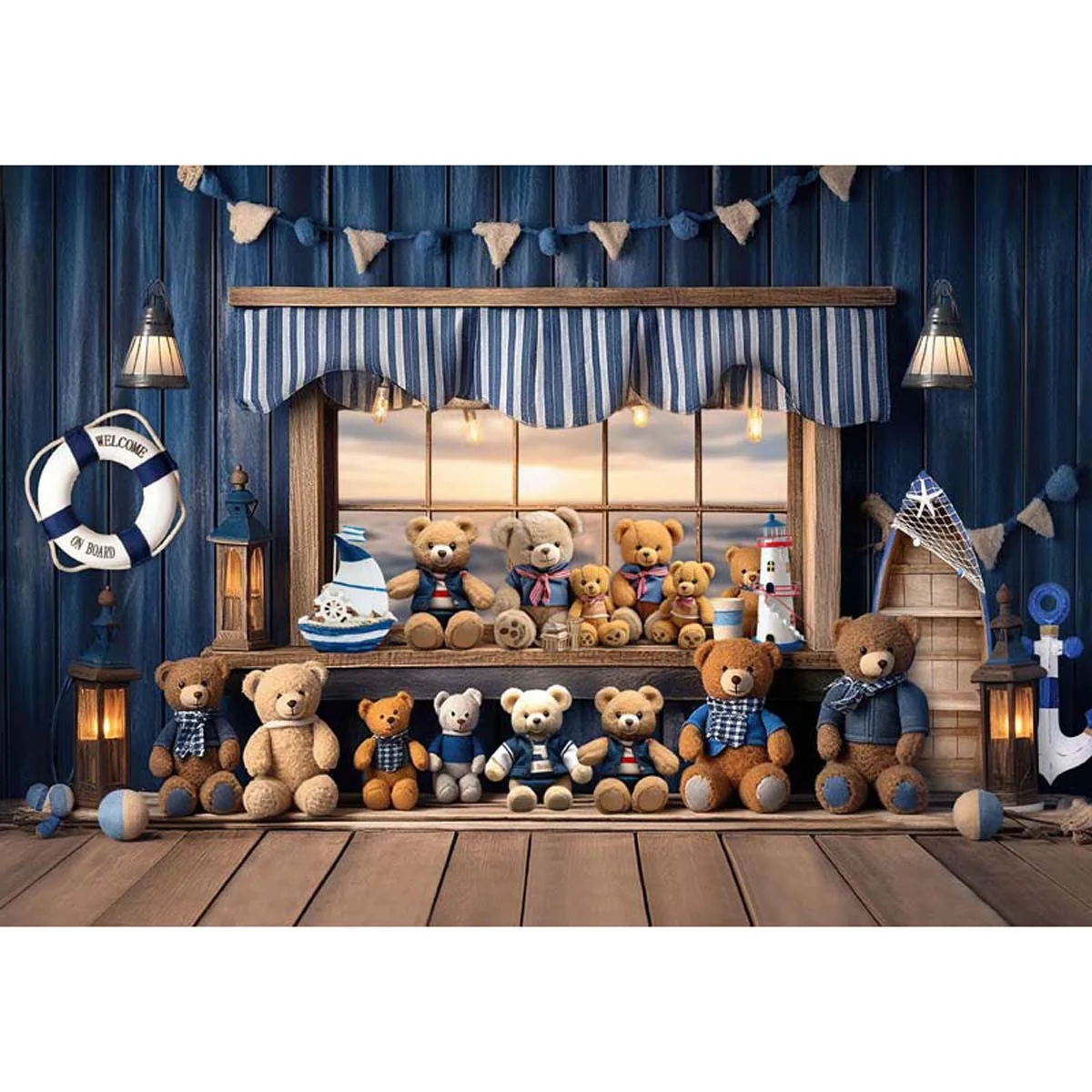 Allenjoy Wooden Beary Nautical Backdrop