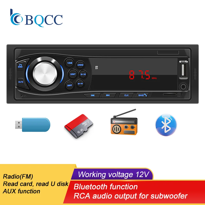 

BQCC Car Radio MP3 Multimedia Player Bluetooth AUX TF Card USB Support Phone Charging FM Radio Audio EQ Stereo Universal 1DIN
