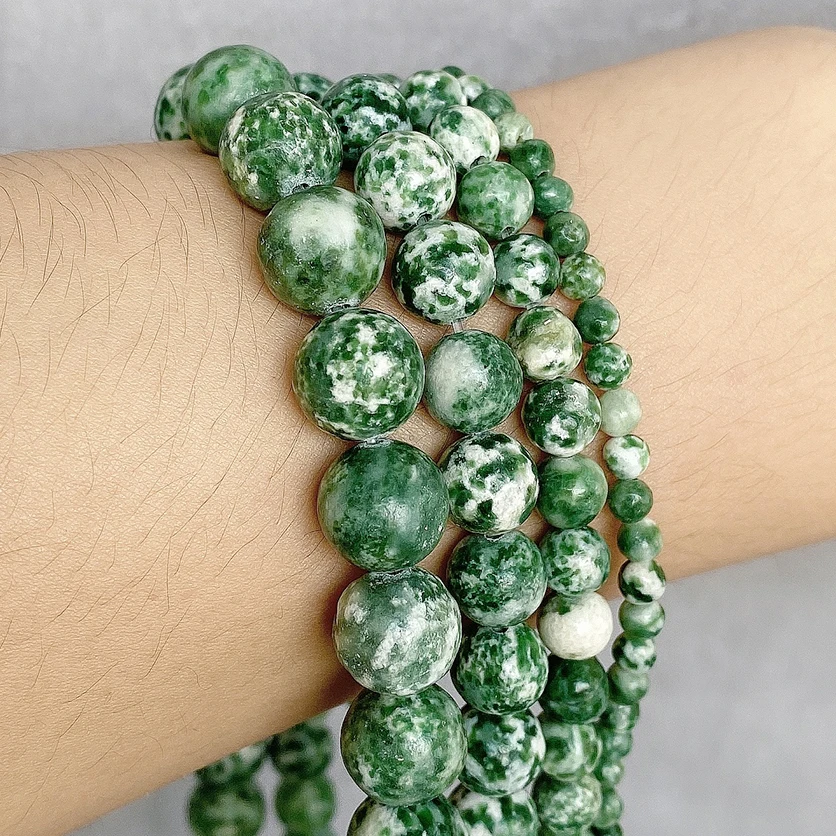 Naturstein facettierte Edelsteinperle aus grünem Jaspis, rund, lose, als Abstandshalter für die Schmuckherstellung, DIY Armband, Halskette, Zubehör – Detail 2