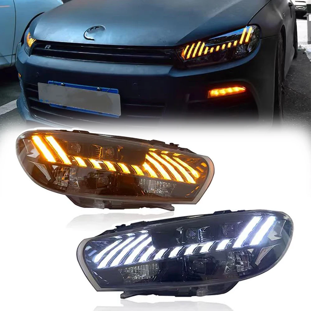 

Поп-автомобильные фары для VW Scirocco R, светодиодные фары 2008-2017, фары в сборе, светодиодные DRL, янтарный указатель поворота