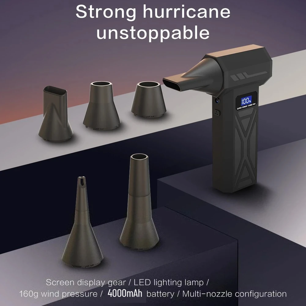 P70 مروحة عنيفة Turbofan 110000 دورة في الدقيقة منفاخ غبار عالي السرعة 160 جرام مكنسة كهربائية محمولة محمولة بقوة 4000 مللي أمبير في الساعة