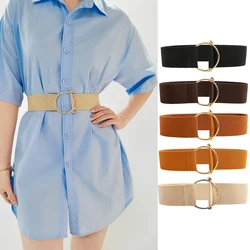 Simple elastic waist wrap black women's belt metal round buckle with shirt dress fashion accessories