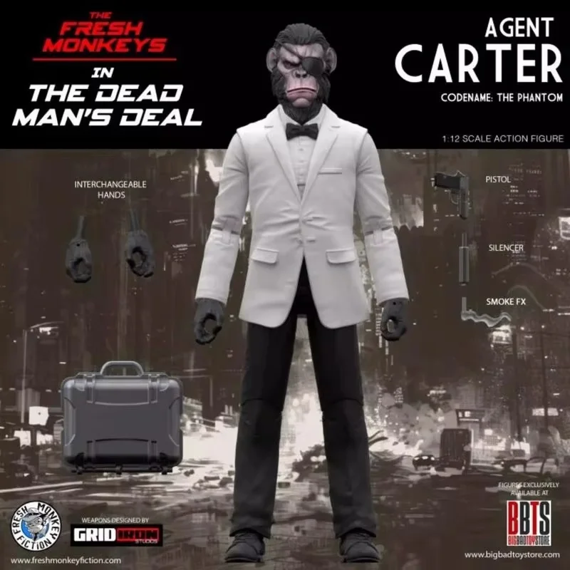 The Fresh Monkeys Monster Force 1/12 Scale Chimpanzee Agent Carter Action Figure With Interchangeable Hands Pistol