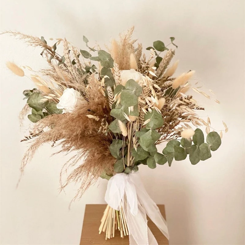 

Pampas Eucalyptus Boho Bridal Bridesmaid Bouquet Mini Dried Flower Bouquet Home Decor Natural Looking Wedding Flower Bouquet