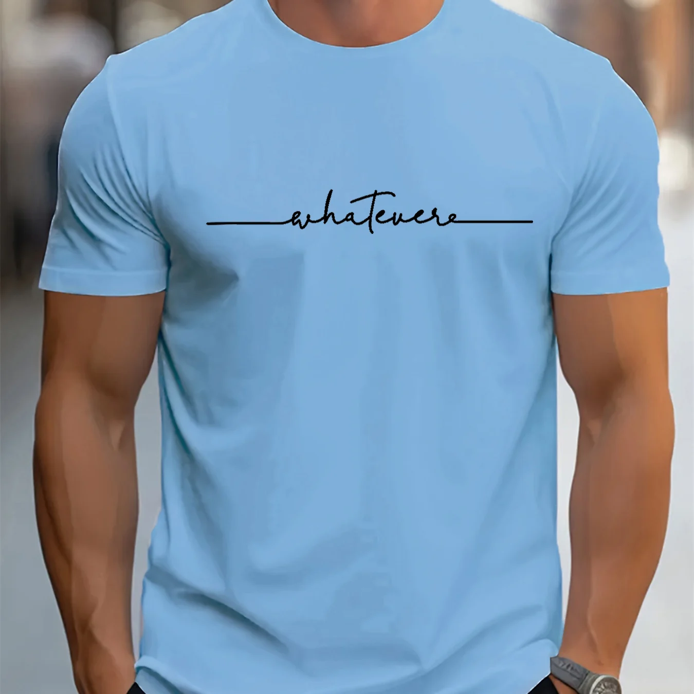 تي شيرت رجالي عالي الجودة أساسي للصيف اليومي كاجوال فضفاض مناسب من القطن مطبوع عليه حروف برقبة دائرية وأكمام قصيرة