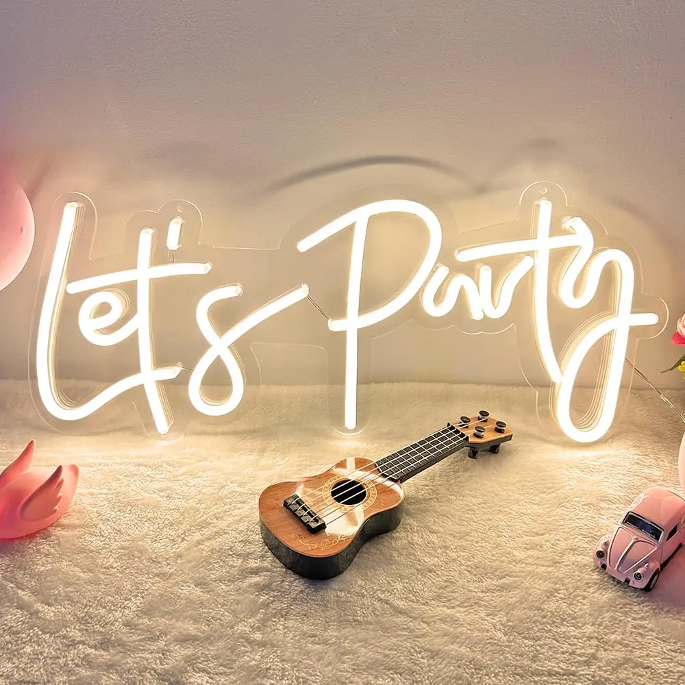 LetsPartyNeon Sign withDimmable for All PartysforWallDecor,Birthday,Wedding,BacheloretteParty,Valentine'sDayGiftsLet's Party