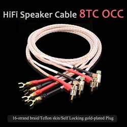 Para kabli głośnikowych Hifi 8TC OCC Wire Self Locking Gold Banana Plug, Y Spade Jack, Hi-end Speaker Wire Amplifier Player