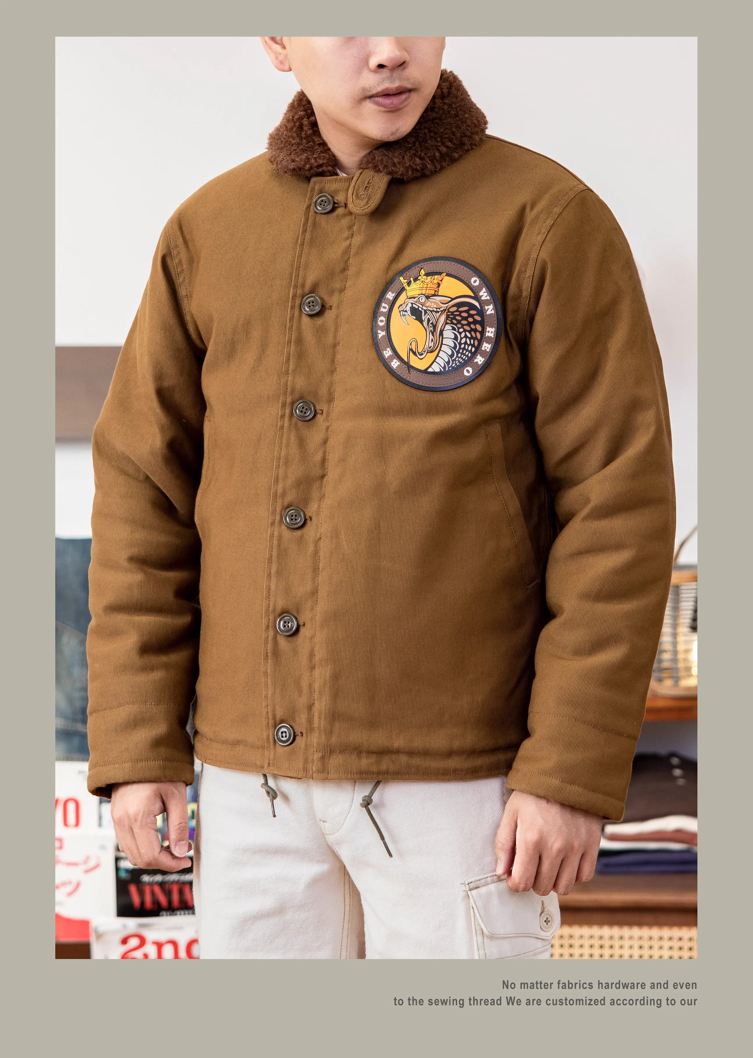 Red Tornado N-1 Deck Jacket Men US Navy Military Coat Loose Fit Thick Wool Lined Vintage Workwear Autumn Winter Outerwear