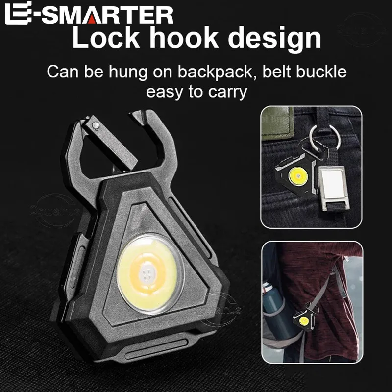 Multifunctional Mini Rechargeable Flashlight Strong Magnetic Adsorption COB Work Light LED Keychains For Outdoor Camping Fishing