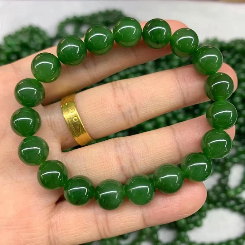 10mm Natural Nephrite Green Jade Bracelet Men Women Healing Gemstone Fine Jewelry Genuine High Ice Grade A Hetian Jade Bracelets