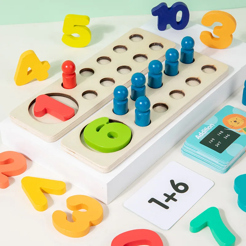 Puzzle d'addition et de soustraction numérique en bois pour enfants, jouet de reconnaissance des couleurs, jouet m m