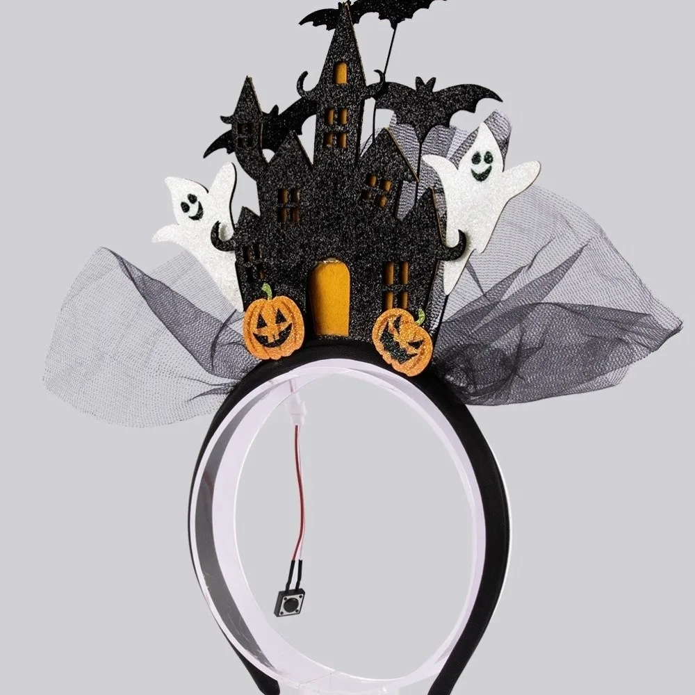 

White Ghost Halloween Headband Electronic Castle Halloween Hair Hoop Light-emitting Colorful Ghost Hairband Girls/Children