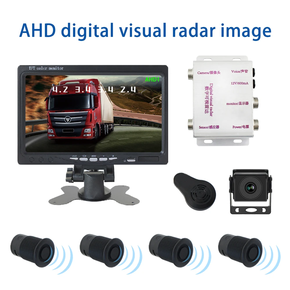 7 inch AHD display rear view camera system for truck camera with digital parking sensor camera system car reversing aid