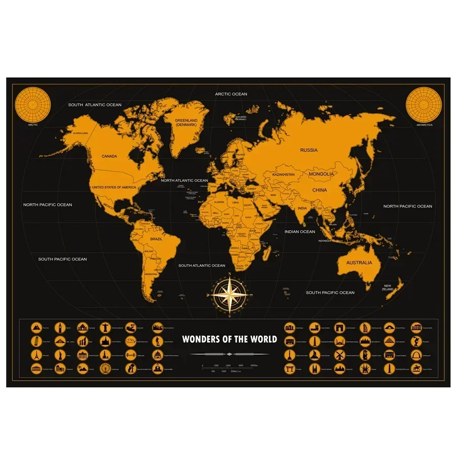 Drop shipping Deluxe Scratch Maps GlobalWith Detailed Country Boundary Name, Personalized Scratch Off Foil Layer Coating Maps 0