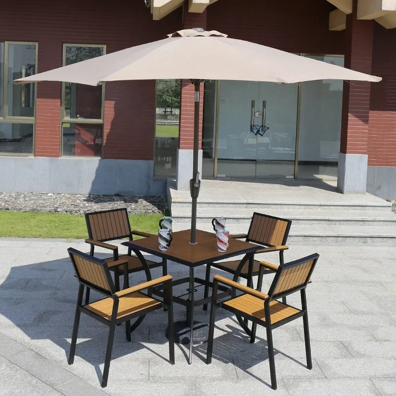 Juego de mesa de comedor de café para todo tipo de clima, 4 sillas, muebles de jardín de madera para patio al aire libre