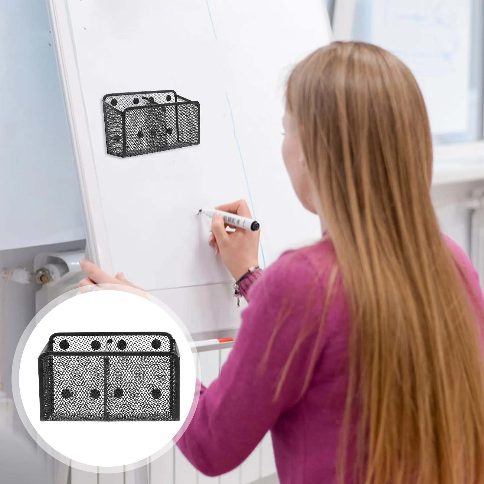 

Магнитный держатель для ручек, черная металлическая сетчатая корзина-органайзер, ручки, маркеры, принадлежности, офисный шкафчик, аксессуары для холодильника