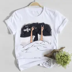 Coffee Happy Time Cute Summer Short Sleeve Casual Tee Top Clothes Fashion Shirt Lady Tshirt Female T Women Graphic T-shirts