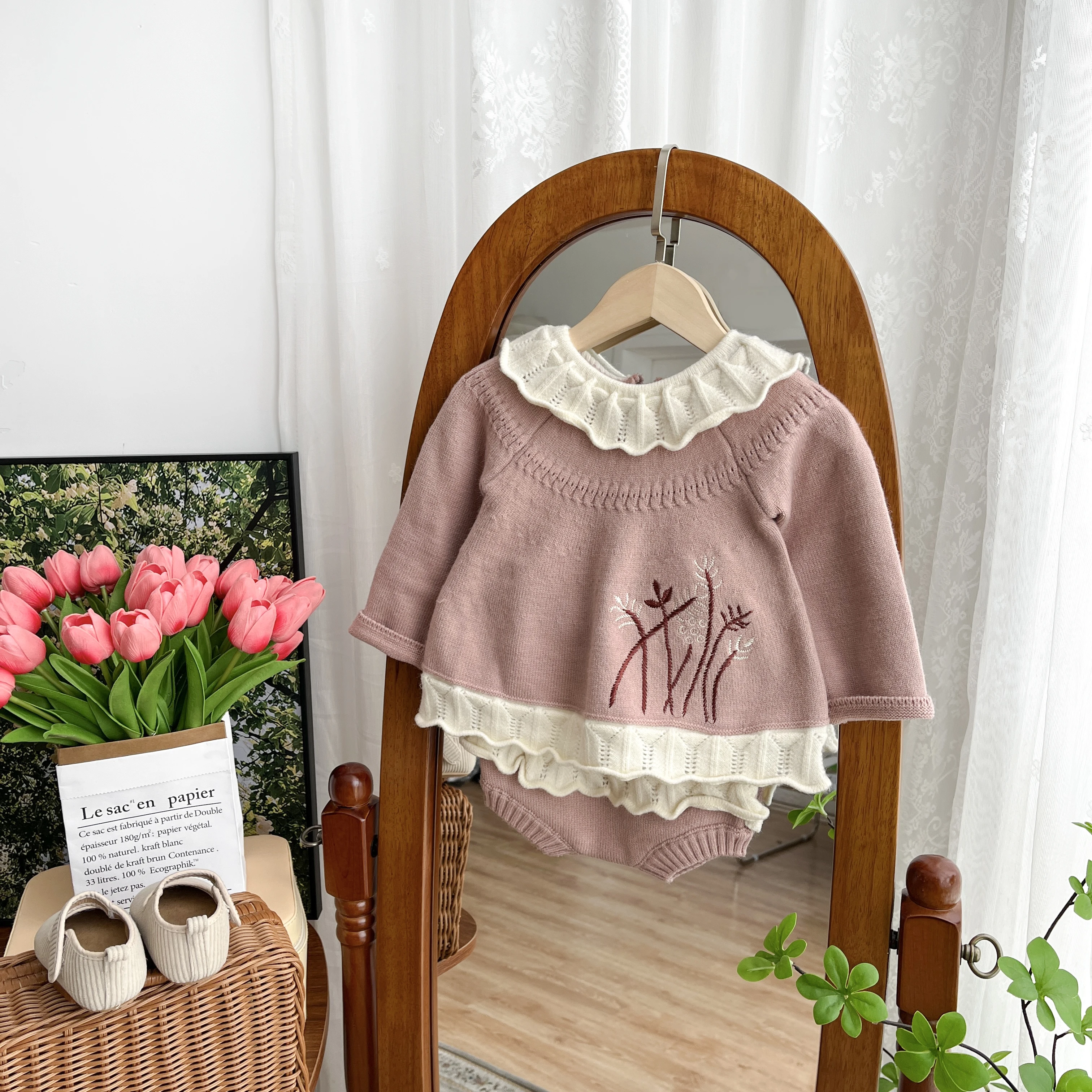 Autumn And Spring Newborn Infant Baby Girls Knitted Set Rompe Long-sleeved Rompes Cute Kids Fashion Baby Clothing