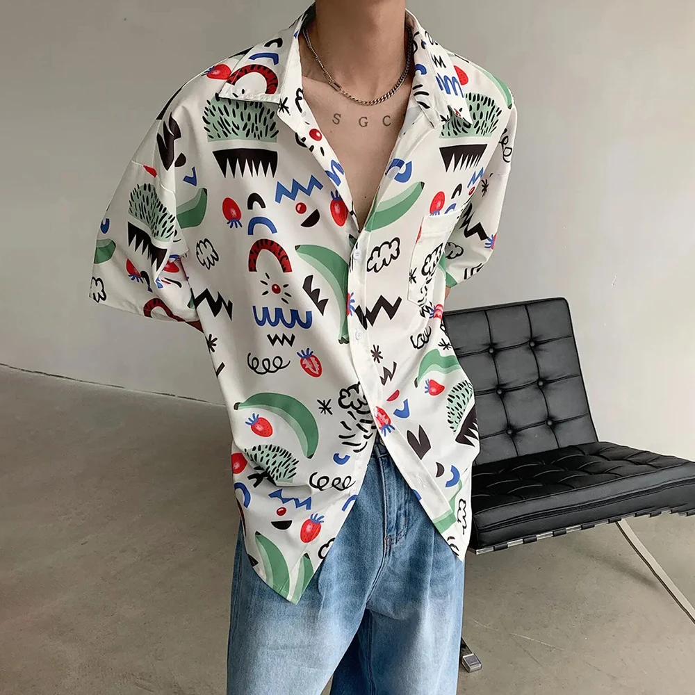 

Mens Summer Y2k Hawaiian Print Shirt Beach Vacation Fruit Print Streetwear Fashion Casual Youth Long Sleeve Top Men'S Wear 2026