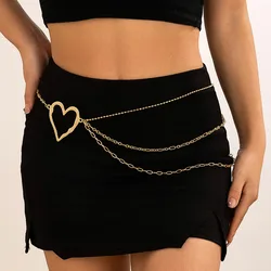 IngeSight.Z Classic Metal Multilayer Belly Chains For Women Hollow Gold Color Love Heart Beach Bikini Waist Body Chain Jewelry