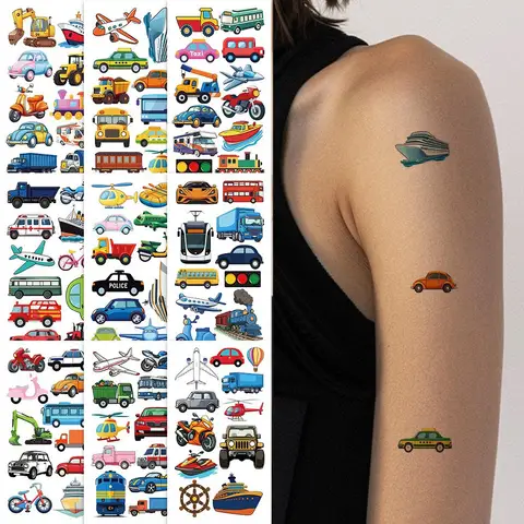 10Pcs/set New Cartoon Car Airplane Temporary Tattoos Sticker Cute Ship Tattoos For Birthday Party Supplies Favors