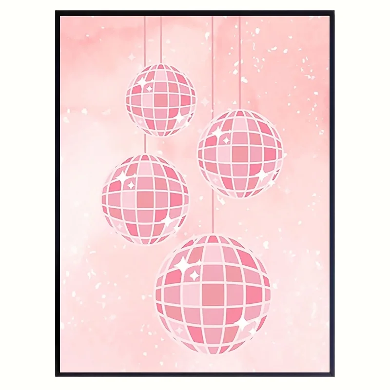 2D Flat, 1pc Frameless Taylor Lyrics Wall Art Suitable for Girls Room Decor - Pink Disco Ball Mirror Ball with Song Lyrics, S