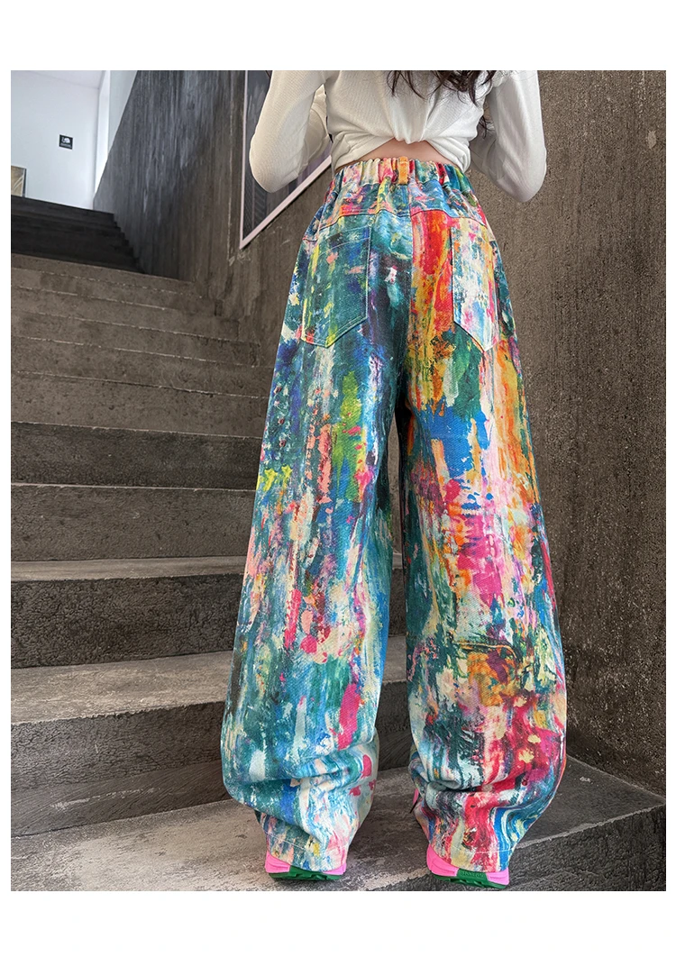 Street-Style Kinder-Jeans mit Bunten Prints für Teenager-Mädchen, Modische Hip-Hop-Tanz-Jeans, Trendige Hiphop-Denim-Hosen für Kinder – Detail 6