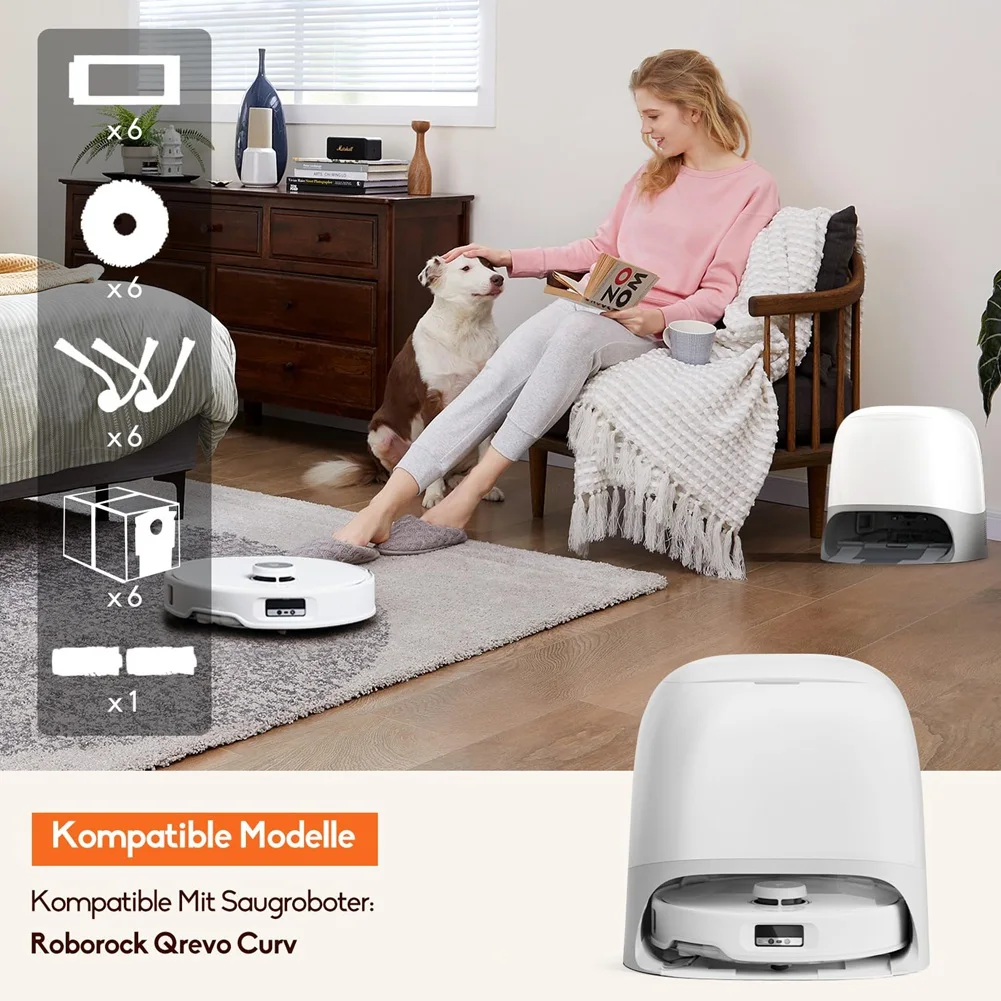 ملحقات QA88X للمكنسة الكهربائية Roborock Qrevo Curv Robot، أكياس الغبار البديلة، وسادات الممسحة، الفرشاة الرئيسية، والفرش الجانبية