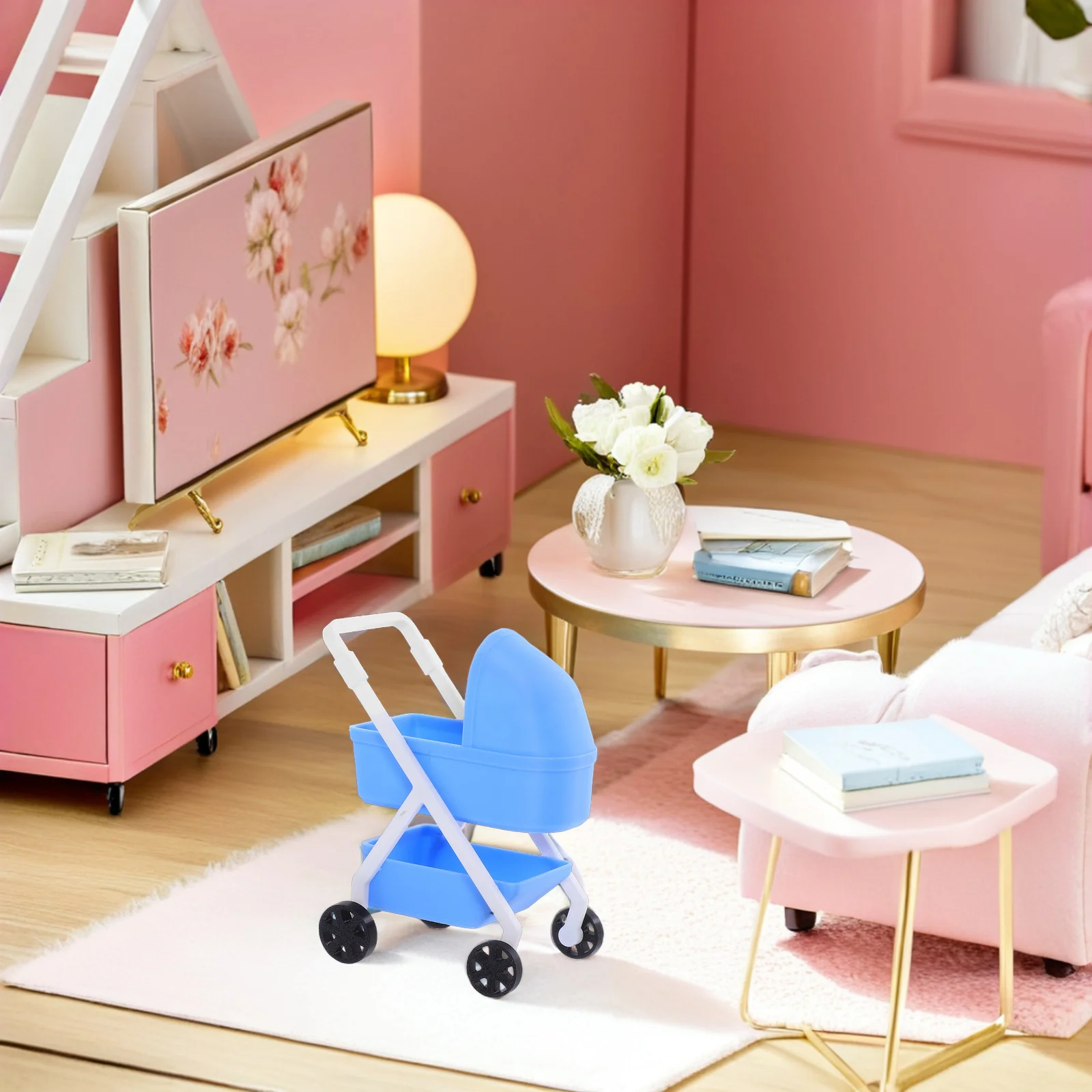 Realistic 1:12 Miniature Stroller High Simulation No Assembly Nursery Scene Decoration Kids Pretend Play Pram Pushchair
