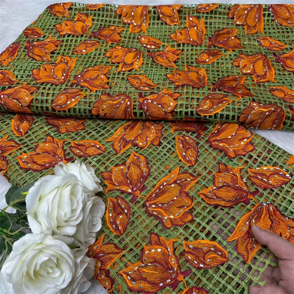 

Роскошное кружево гипюр с ручной вышивкой и отверстиями, тяжелое вышитое водорастворимое кружево из шнуровой ткани для свадеб в Дубае, африканской одежды и пошива.