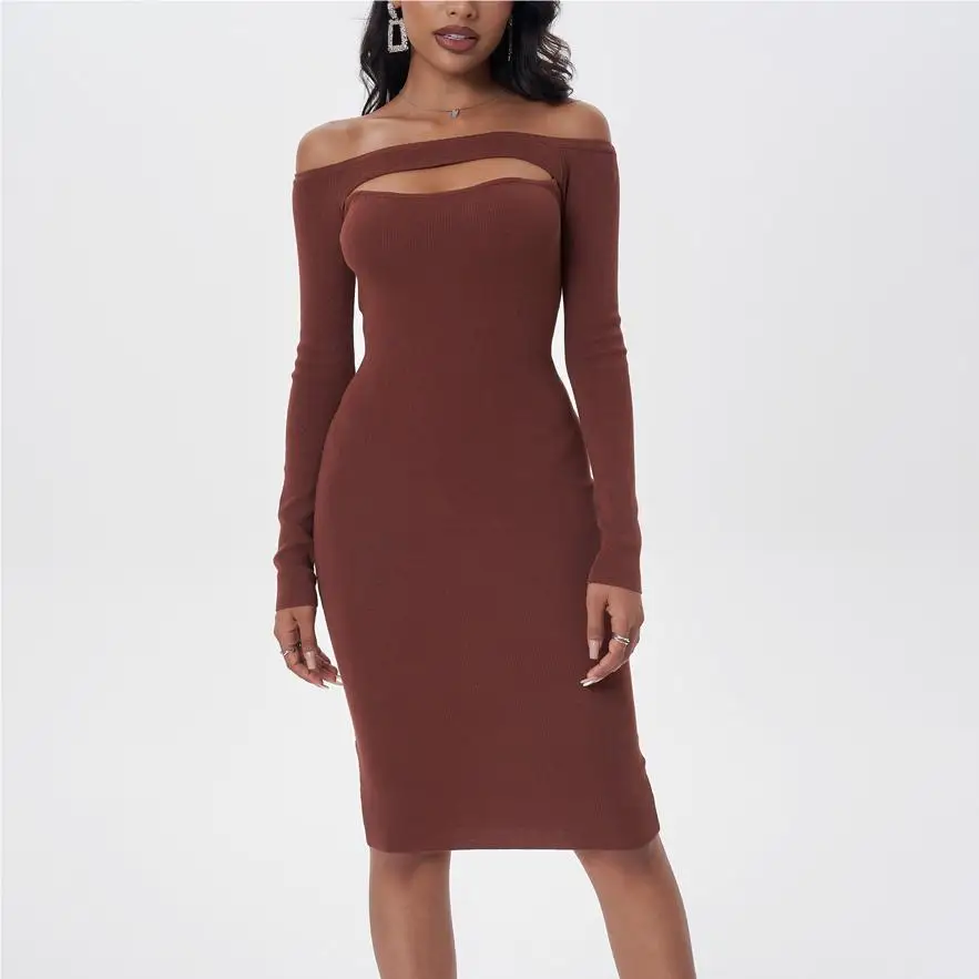 Long sleeve dresses for women 2023 Fall fashion dress short evening party dresses bodycon hollow out knitted dresses off shouler