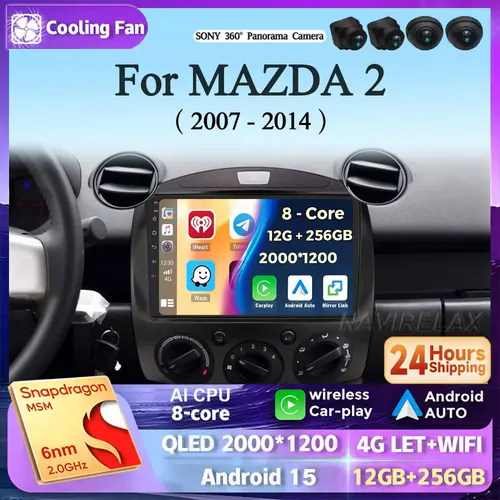 Imagen 1 del producto Reproductor Multimedia de Radio para coche Android 15 para MAZDA 2 Mazda2 2007 2008 2009 2010 2011 2012 2013 2014 GPS Navi 2din 2 din Autoradio