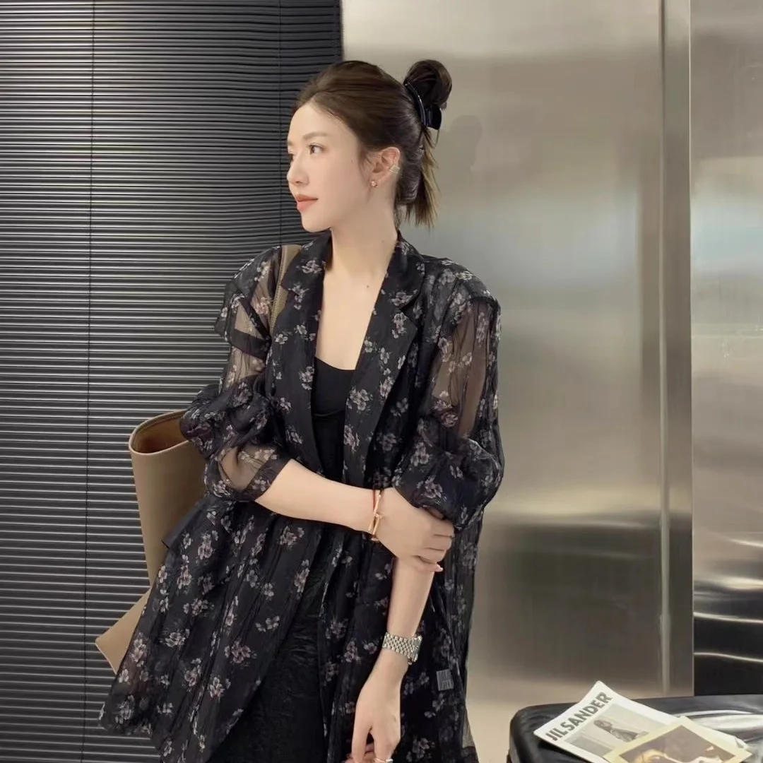 Big Size Blazer Women Suit Long Sleeve Printed Lightweight Blazers Shirts Loose Women Clothing Jacket Sun Protection New